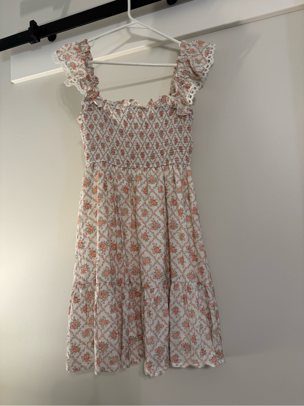 Floral Smocked Sundress in Peach and Cream